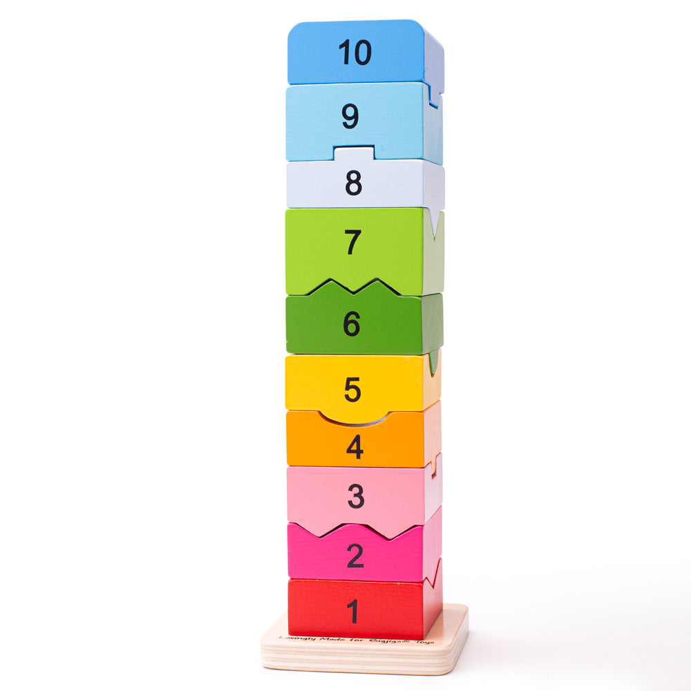 Number Tower,Number Toy Tower Our rainbow-coloured Number Toy Tower is a delightful way to engage and excite youngsters about learning to count. This interactive toy not only fosters numeracy skills but also encourages colour recognition, providing a comprehensive learning experience for children. Key Features: Educational Fun: Children can practice number recognition and learn to count from 1 to 10 by fitting each wooden piece next to its individually-shaped numerical neighbour. This hands-on approach to l