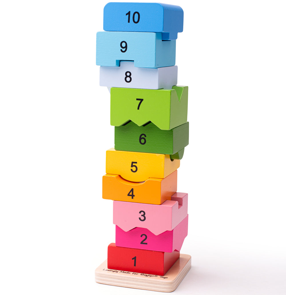 Number Tower,Number Toy Tower Our rainbow-coloured Number Toy Tower is a delightful way to engage and excite youngsters about learning to count. This interactive toy not only fosters numeracy skills but also encourages colour recognition, providing a comprehensive learning experience for children. Key Features: Educational Fun: Children can practice number recognition and learn to count from 1 to 10 by fitting each wooden piece next to its individually-shaped numerical neighbour. This hands-on approach to l