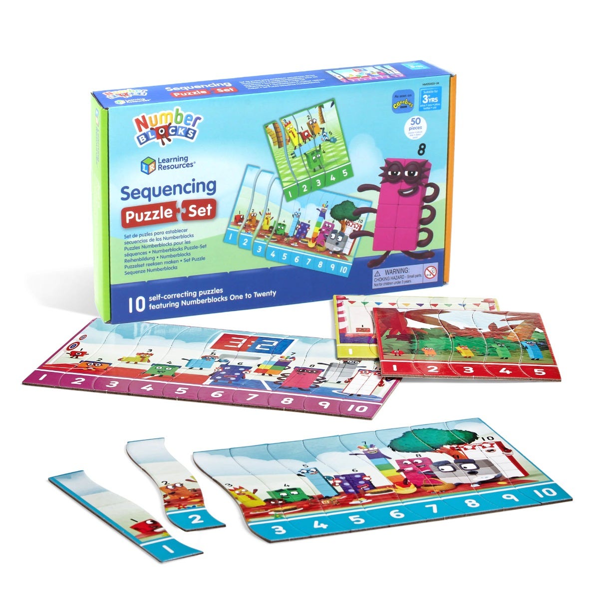 Numberblocks Sequencing Puzzle Set,Numberblocks Sequencing Puzzle Set Count on the Numberblocks One to Twenty to help little ones learn how to sequence numbers in the right order. The Numberblocks Sequencing Puzzle Set offers an engaging and educational way for children to practice their number sequencing skills with the friendly Numberblocks characters. Perfect for learning through puzzle play at home or in the classroom, this set includes 10 double-sided jigsaw puzzles that cover numbers 1-5, 1-10, and 1-