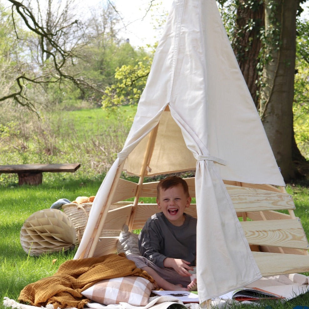 Outdoor Teepee Tent,Introducing our incredible Outdoor Teepee Tent, a haven for avid outdoor enthusiasts! Built with sturdy wood and waterproof tent fabric, this spacious play tent offers young adventurers a safe and sheltered space to unleash their creativity right in their own backyard.Designed to withstand even the wildest of play, this modern outdoor tent boasts a sophisticated twisting pole construction and a solid wooden base, ensuring unmatched stability and long-lasting durability. No matter how dar