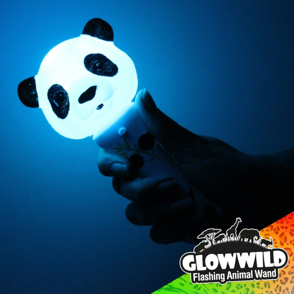 Panda Mini Light Up Animal Wand 7",Panda Mini Light Up Animal Wand 7" Description Prepare for cuteness overload with our Panda Mini Light Up Animal Wand! This adorable wand is adorned with multi-colored flashing LEDs that create a mesmerizing light show around the cute panda head. Perfectly sized for small hands, this Glow Wild flashing animal wand features a simple on/off function, making it easy for even the littlest kids to enjoy. Panda Mini Light Up Animal Wand Features: Flashing LEDs: The wand is illum