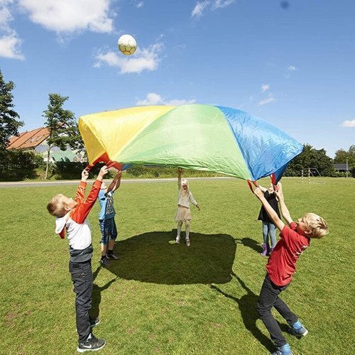 Parachute Games 1.75 Metre,Parachute Games - 1.75 Metre Parachute play offers a unique and enjoyable way to foster new skills and development in children. With this 1.75-metre parachute, the possibilities for fun and learning are endless. Engaging in parachute games provides a full-body workout, making it beneficial for everyone involved. It's an excellent method for enhancing basic physical coordination while encouraging group interaction and cooperation. Crafted from vibrant, lightweight, and fire-resista