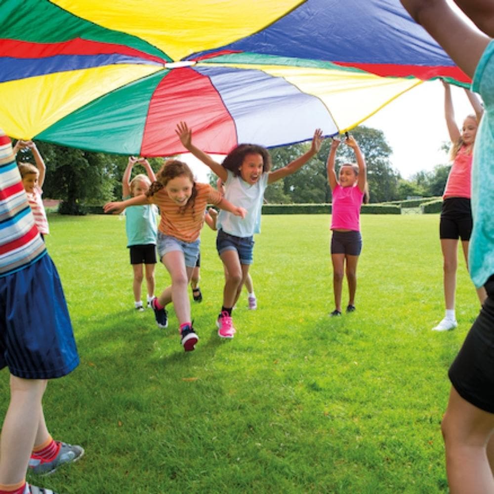 Parachute Games 5.5 Metre,Parachute Play - 5.5 Metre Parachute play is an innovative and enjoyable method for fostering new skills and development in children. With the 5.5-metre parachute, the possibilities for fun and learning are endless. Engaging in parachute games provides a comprehensive workout for the entire body, making it beneficial for everyone involved. It's an excellent way to enhance basic physical coordination while encouraging group interaction and cooperation. Crafted from vibrant, lightwei