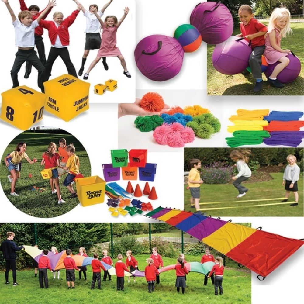 Pe In The Playground Kit,The PE in the Playground Kit is designed to foster children's physical development and social interaction through engaging activities and teamwork in the playground. This comprehensive kit includes a selection of PE and playground equipment carefully chosen to promote agility, balance, coordination, and communication skills among children. Here's what the PE in the playground kit includes: Giant Jump Dumbbell: Encourages children to jump and move, promoting agility and coordination.