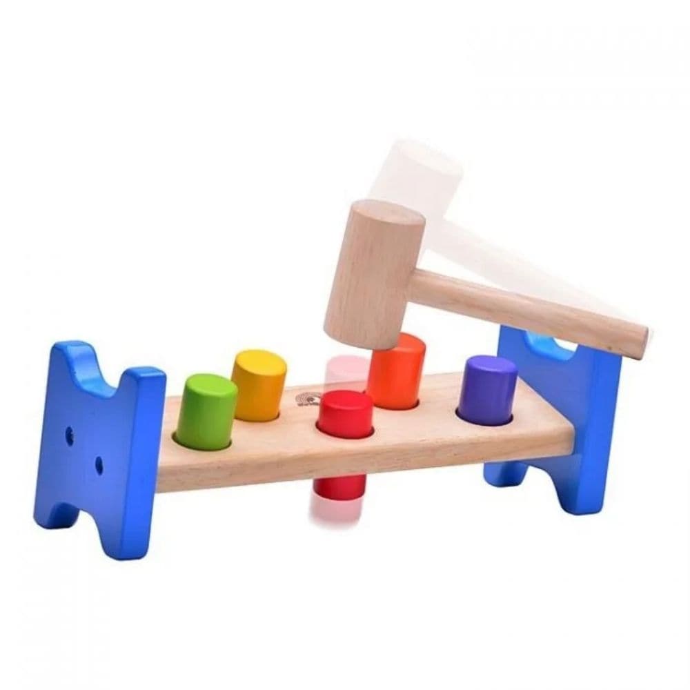 Pound A Peg Play,Grab your toy tools and get ready for some fun! The Pound a Peg wooden hammer bench is a great motor development toy and is a high quality classic toy, perfect for toddlers. This young kids activity toy is also a great way to fine tune motor development and logic. The brightly coloured pegs fit snuggly into the smooth-sanded wooden base. Match up the vibrant pegs and pound away with the included mini hammer. Then flip the base over, and hammer this toddler activity toy all over again! Helps