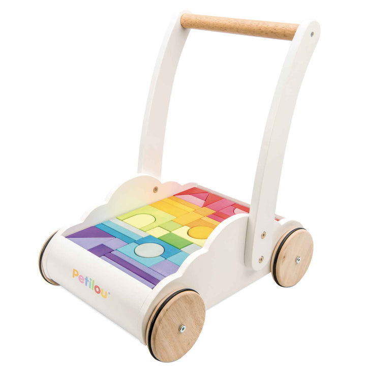 Rainbow Baby Walker & Puzzles,Rainbow Baby Walker & Puzzles: A Perfect Companion for Your Toddler's First Steps Get ready for some wheelie good fun with this traditional baby walker toy in a delightful rainbow cloud design. This charming walker is the ideal gift for toddlers who are just starting to find their feet, providing both support and entertainment as they embark on their walking journey. Key Features Sturdy Wooden Construction: Offers reliable support, helping little ones develop confidence, balanc