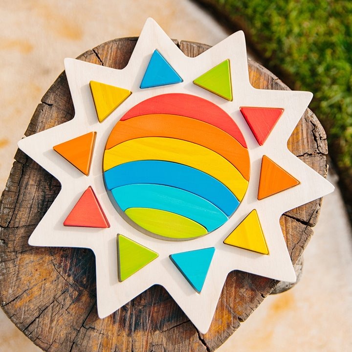 Rainbow In The Sun,The Rainbow in the Sun is made of sturdy wooden material which ensures durability and long-lasting playtime for little ones. The vibrant colours and adorable sun shape make this puzzle a fun addition to playtime while still providing educational benefits. Not only will your child have fun matching colours and shapes, but they'll also be developing critical thinking skills as they solve the puzzle. The Rainbow in the Sun puzzle's size is perfect for little hands to grasp and manipulate, en