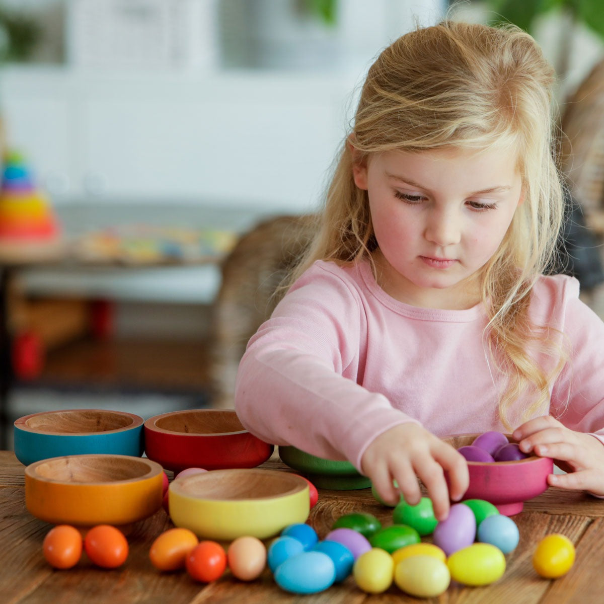 Rainbow Nests,Explore Colourful Learning with Rainbow Nests Engage young learners in a world of sorting, matching, and colour recognition with our Rainbow Nests set. Designed to provide both open-ended play and guided learning experiences, these vibrant nests and eggs offer endless opportunities for educational exploration. Key Features: Versatile Learning: From simple sorting activities to more complex colour naming and counting exercises, the Rainbow Nests set caters to a wide range of learning objectives