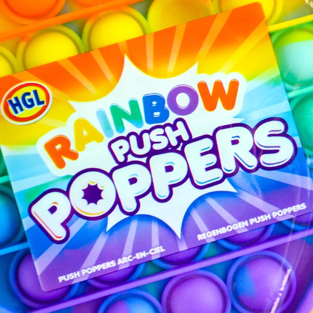 Rainbow Push Popper Fidget Toy,Indulge in the latest TikTok-inspired craze with our Rainbow Push Poppers! If you enjoy the satisfaction of squishing bubble wrap, you'll love these fabulous Pop It bubble toys. Pop and push the rainbow-coloured poppers to your heart's content. Once you've used all the bubbles on one side, simply flip it over and start again. You'll be amazed at how therapeutic these soft rubber poppers feel! Rainbow Push Popper Fidget Toy Features: Concentration Booster: Great for helping con