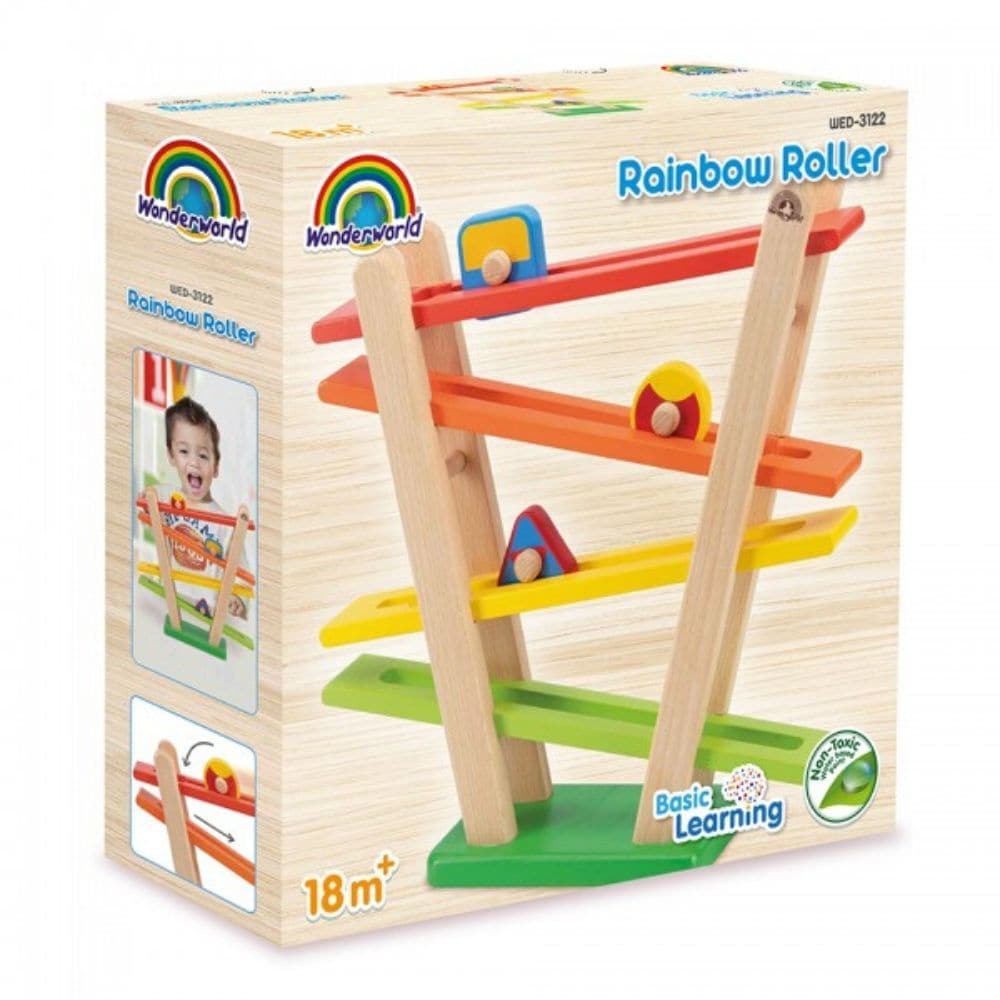 Rainbow Roller,Introducing the Colourful Rainbow Roller! The Colourful Rainbow Roller is a vibrant and engaging toy designed to bring excitement and joy to young children. Key Features: Interactive Play: Watch as the three different shaped wheels roll down the Rainbow Roller track, providing a delightful cause and effect experience for children. Adjustable Track: The Rainbow Roller features an adjustable track, allowing children to experiment with different configurations for endless fun. Stimulating Design