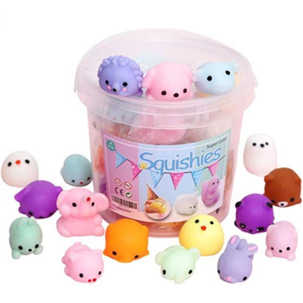 Squishy Cute Animal Tub Mochi Buddies Squishies,Introducing the Squishy Cute Animal Tub: Your Gateway to Playful Relaxation Dive into a world of whimsy and relaxation with our delightful Squishy Cute Animal Tub. Bursting with 18 adorable critters, this tub is a treasure trove of colourful and squishy fun that's sure to brighten up your day. Key Features: Colourful Creatures: Open the lid to reveal 18 charming critters in an array of vibrant colours. From cute pandas to lovable puppies, each creature is read