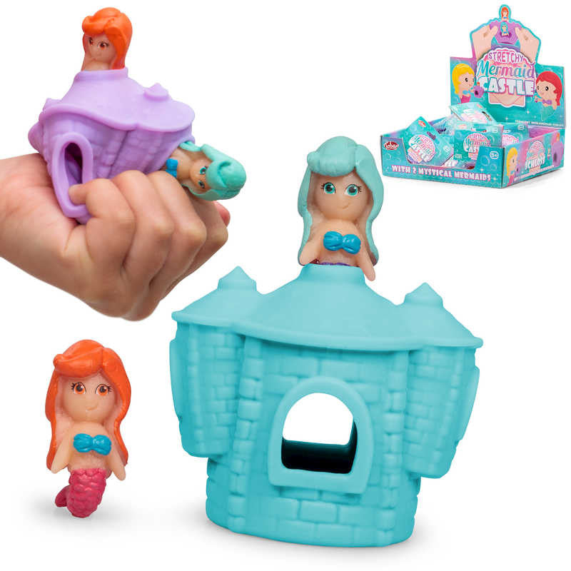 Stretchy Mermaid Castle,Introducing the Stretchy Mermaid Castle, the perfect fidget toy for endless hours of fun and sensory exploration! This stretchy and squeezy castle comes with a delightful pair of bendy mermaids ready to dive into the imaginative underwater world.Watch as your little ones stretch and squeeze the flexible castle, enjoying the tactile experience it provides. With its various windows and doorways, this castle becomes a creative playground where your child can weave the stretchy sirens in