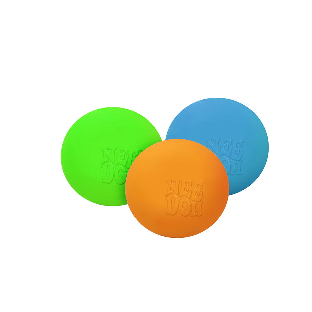 Teenie Needoh,Teenie NeeDoh Stress Ball - 3 Pack Squeeze away the stresses of the day with the Teenie NeeDoh stress ball for kids. This micro version of the Classic NeeDoh easily fits inside the palms of little hands, making it perfect for young children. Available in a variety of vibrant colours – orange, blue, green, purple, pink, and red – each pack includes three randomly chosen colours, adding an element of surprise and fun. Key Features: Compact Size: The Teenie NeeDoh is a miniature version of the cl