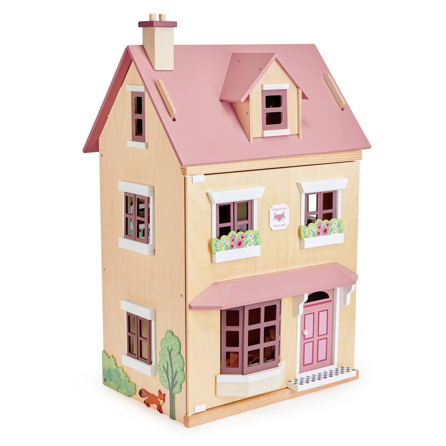 Tenderleaf Foxtail Villa (Pink),Introducing Foxtail Villa, the ultimate town style dolls house that combines exquisite design with endless playtime possibilities. Crafted with careful attention to detail, this mid-sized dolls house is adorned with subtle colors, making it an enchanting addition to your little one's toy collection.With a cleverly designed roof that effortlessly lifts and holds, accessing the attic has never been easier. Let your child's imagination soar as they create their own little world 