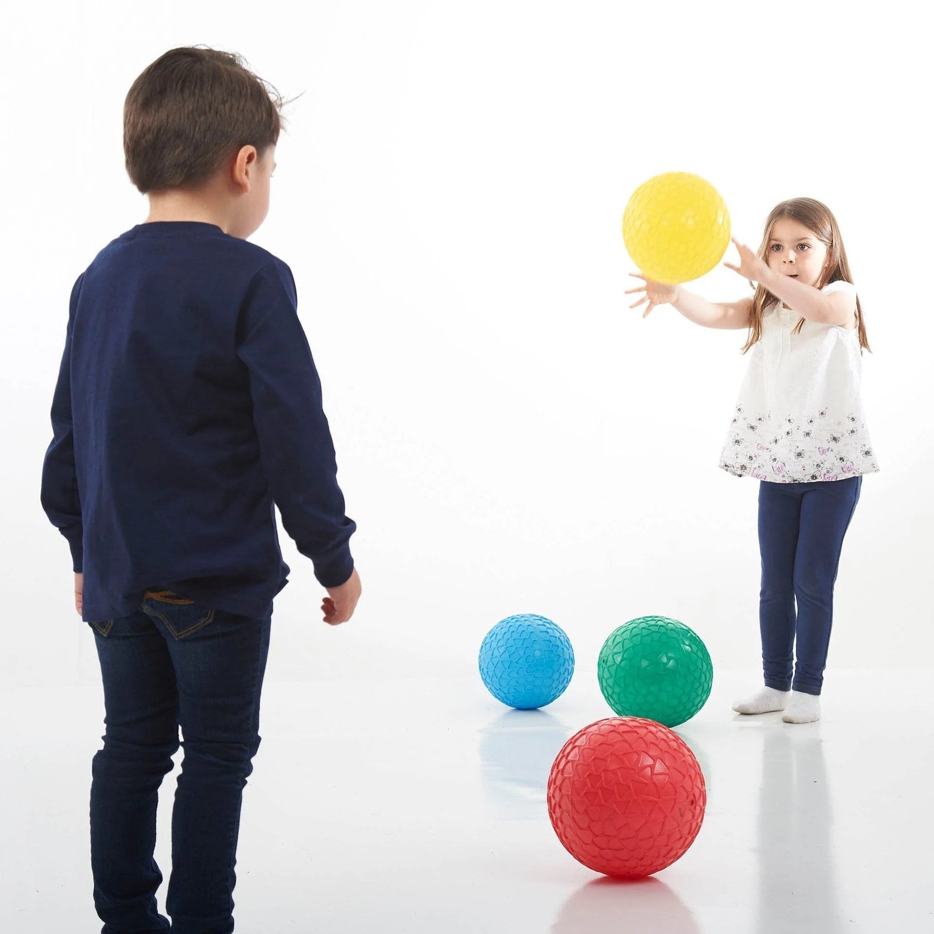 Tickit Easy Grip Balls Set,The Tickit Easy Grip Balls Set is a delightful set of four brightly coloured inflatable Jumbo Easy Grip balls with a honeycomb effect surface which aids grip when catching and throwing. The Tickit Easy Grip Balls Set are lightweight but sturdy and a good size for young children to handle.Improves children’s confidence with ball skills and hand-eye coordination.The Tickit Easy Grip Balls Set contains ball in Red, green, blue and yellow. The Tickit Easy Grip Balls Set supports the f